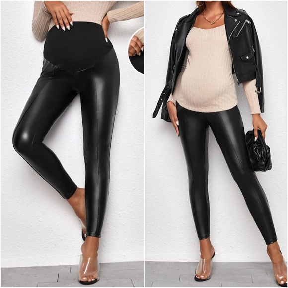 MATERNITY vegan leather leggings black spanx style Minimalist - Picture 4 of 6